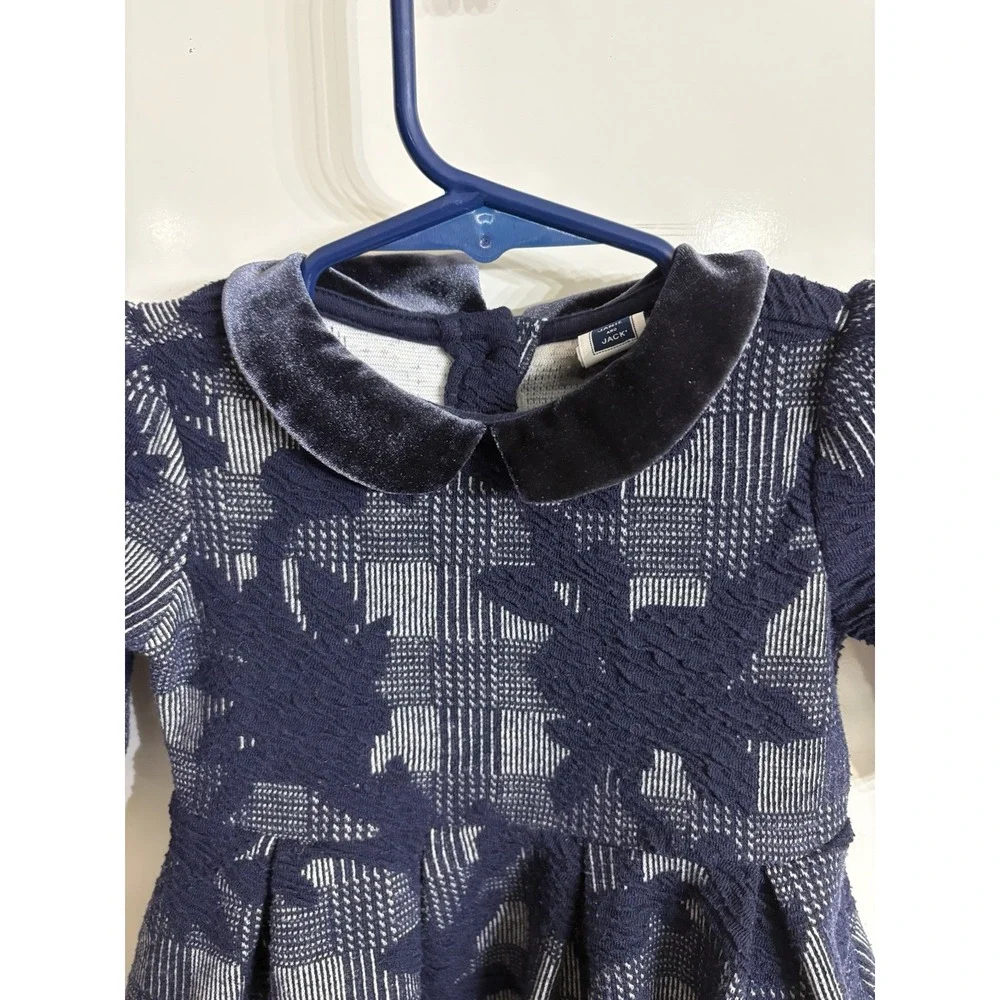 JANIE AND JACK Baby Girls 6-12M Navy Blue Knit Dress‎ w/Velvet Collar